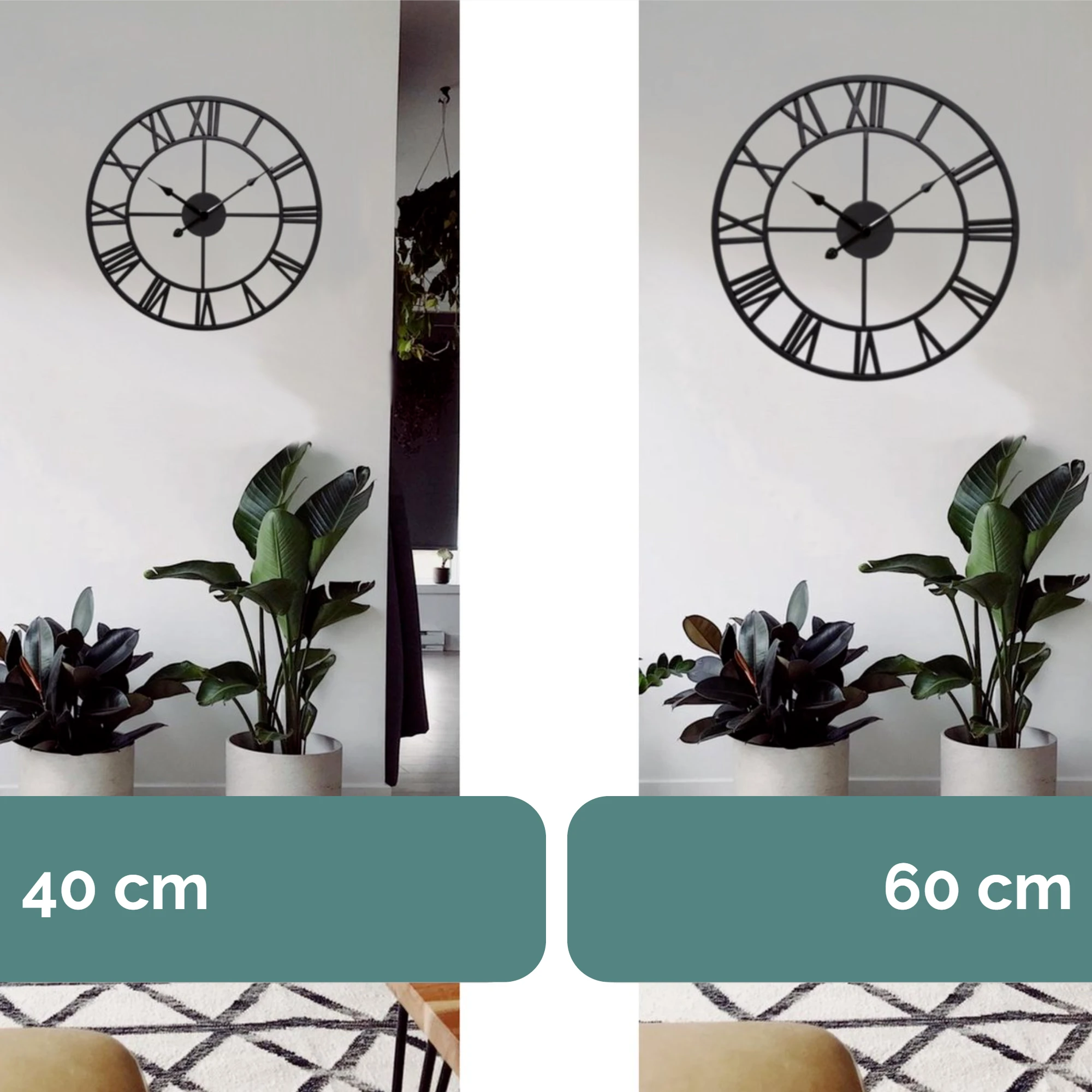 Afbeelding van HSXL - 60cm Grote Stille Wandklok Landelijk en Industrieel uit Zwart Metaal - Groot - 60 cm - Metalen