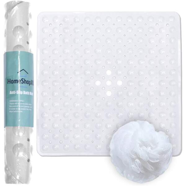 Afbeelding van HSXL - Antislipmat - 53x53CM - Incl. Netspons - Antislip Douchemat Wit met Zuignappen – Anti Slip Douche