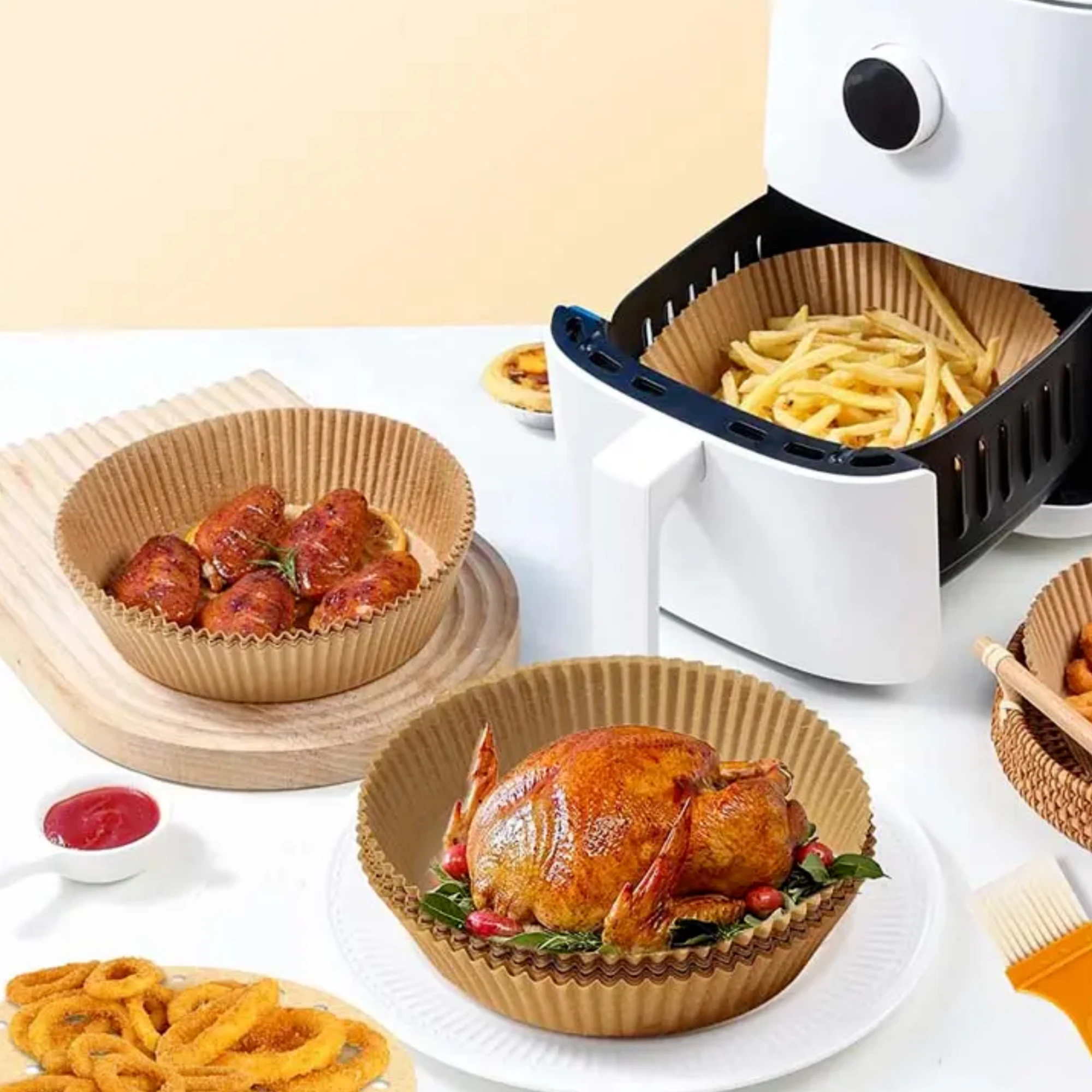 Afbeelding van Bewello Airfryer Bakpapier Rond - 23 cm - Air Fryer Bakpapier XXL - Airfryer Wegwerpbakjes - 50 stuks - 9348