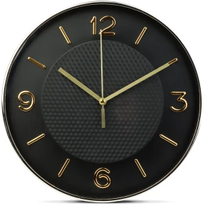 Afbeelding van Family Pound - 25cm Wandklok met stil Uurwerk - Zwart / Goud - HSM003 - Analoog - Klok - Moderne Stille