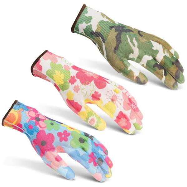 Afbeelding van 3 paar Werkhandschoenen Dames - Tuinhandschoenen - L - Herbuikbaar - 3x verschillend design - BPK - 9517 4456