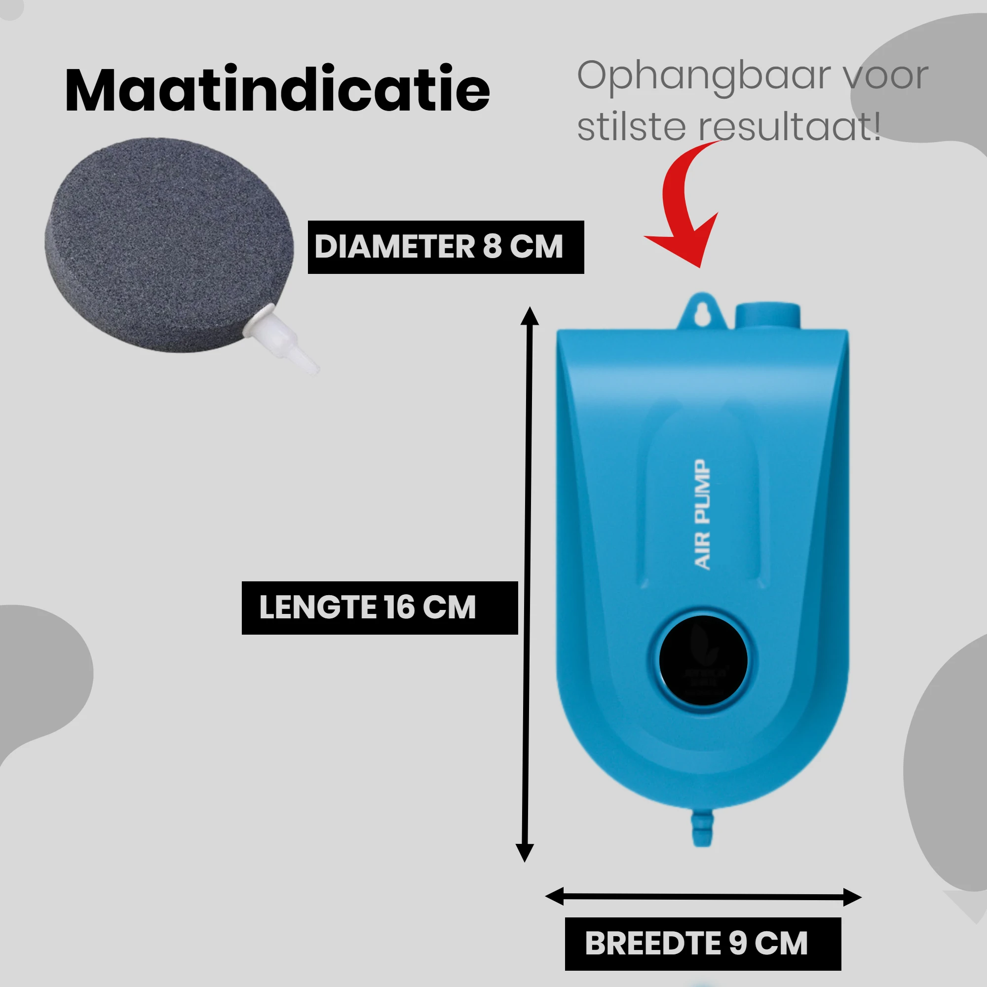 Afbeelding van Aquarium Luchtpomp met Luchtsteen Set - Zuurstof Pomp Netstroom - 6W - 360L/uur (traploos verstelbaar met