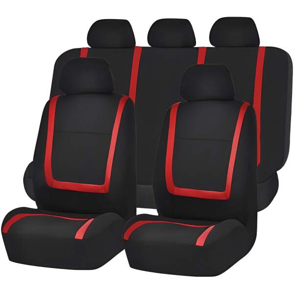 Afbeelding van Universele stoelhoezen auto - Zwart/Rood - Stoelhoes voor in de auto - Complete set - Stoelhoezenset - 991b