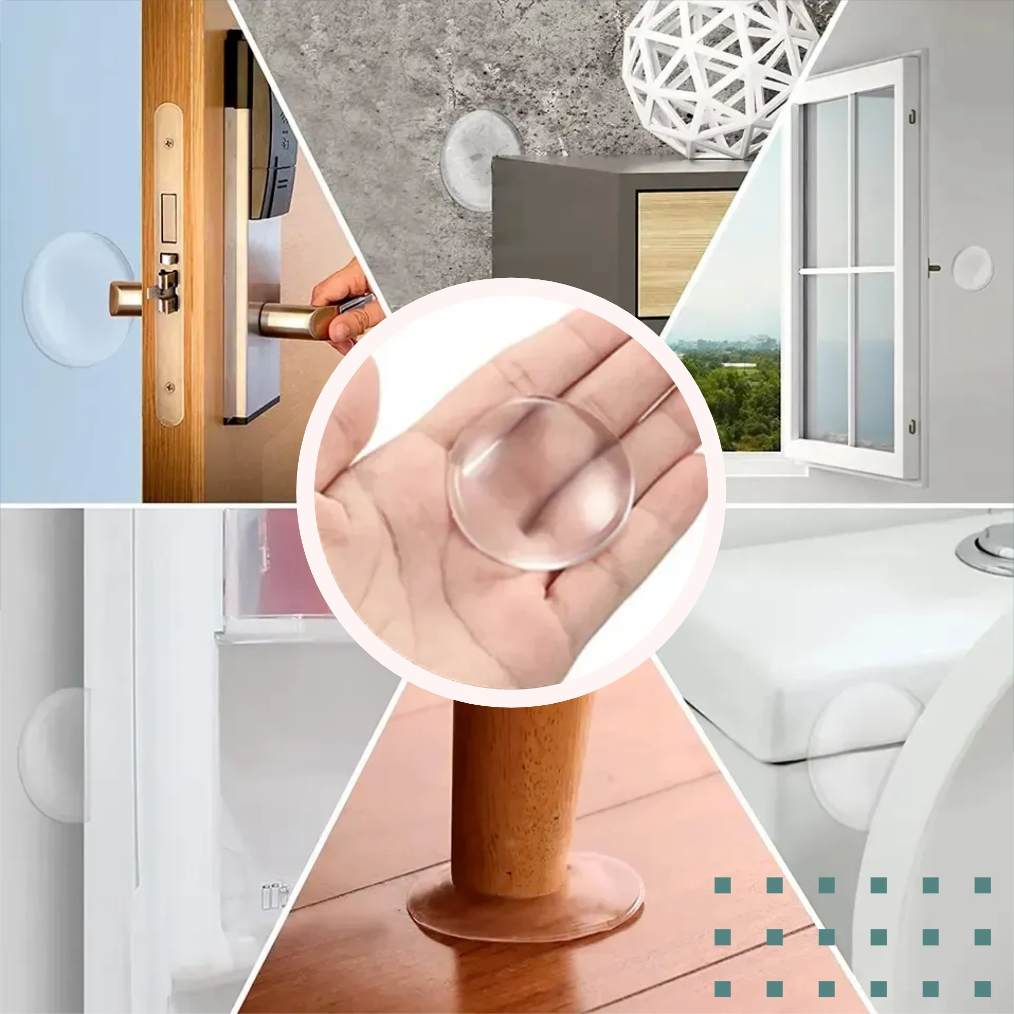 Afbeelding van 6x N'JOY LIFE Zelfklevende Deurstopper 40mm – Grote Transparante Stootdopjes voor Deurbescherming