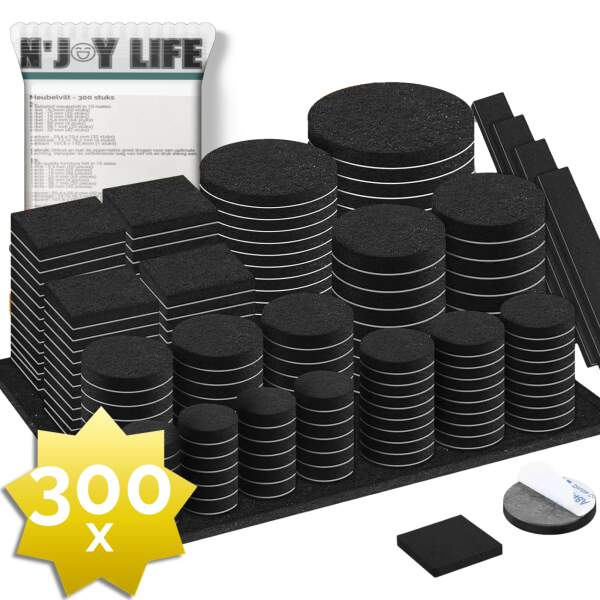 Afbeelding van 300x N'JOY LIFE Premium Viltjes Stoelpoten - Zwart - Zelfklevend Anti Kras Meubelvilt voor Meubels - 300