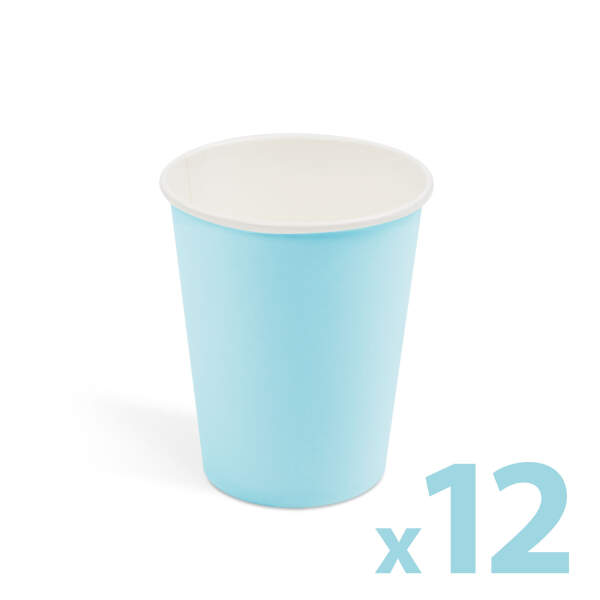Afbeelding van Kartonnen Bekertjes Blauw 250ml 12 stuks - Wegwerp Bekers - Feest/Verjaardag / Limonade Bekertjes - Feestjes