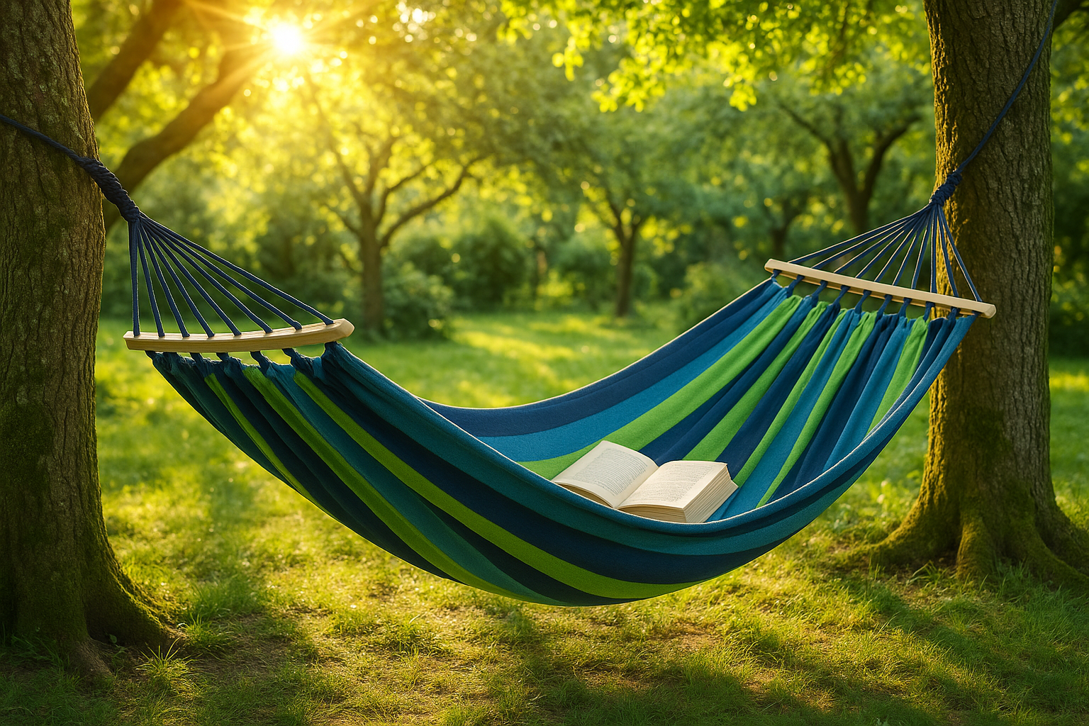 Afbeelding van HSXL Dubbele Hangmat Blauw met Spreidstok en Touwen - 1 of 2 Persoons - Lig Oppervlak 190x150cm - Lengte