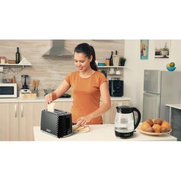 Afbeelding van Toaster Broodrooster Retro - Zwart - Model 2024 - Vintage Geroosterd brood Toaster - met Cool Wall, Ontdooi