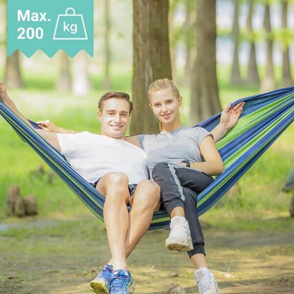 Afbeelding van Hangmat voor 2 personen 150x200cm in sterk katoen max 200kg inclusief bevestigingstouw - Budgetline - a2dc