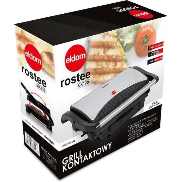 Afbeelding van Eldom GK120 Contactgrill – 1000W RVS – Anti-aanbak Grillplaten 25,5x17,8cm – Beweegbare Bovenplaat –