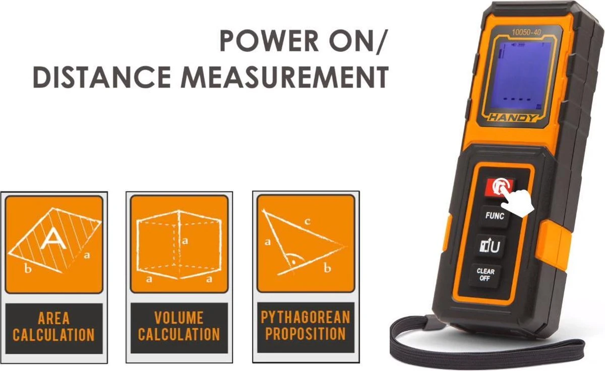 Afbeelding van HANDY - Professionele Digitale Afstandsmeter met Laser - In opberghoes - 20M - a409 da3a 48b3 85eb