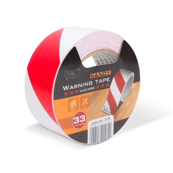 Afbeelding van Handy - Waarschuwingstape Zelfklevend - 33 Meter x 5 CM - Rood/Wit Waarschuwing Tape voor Trap, Vloer,