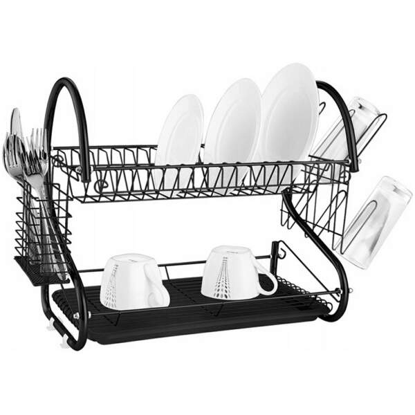 Afbeelding van Afdruiprek met Lekbak - Afwasrek met afvoer - Druiprek - Droogrek Vaat - Keuken - Zwart - a5d0 4cc6 4829 a825