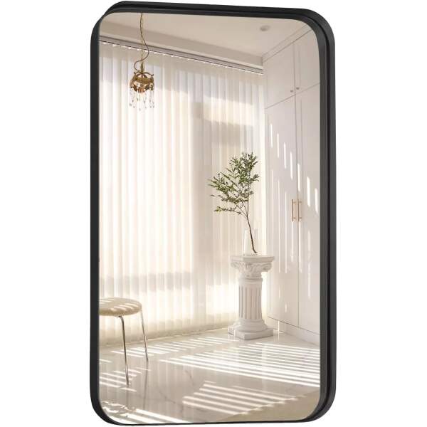 Afbeelding van HSXL - Spiegels - Luxe Rechthoekige Spiegel Zwart - 60x90cm Groot - Grote Wandspiegel 60 x 90 cm Rechthoek