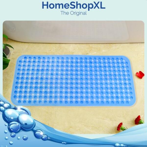 Afbeelding van HSXL - Antislipmat - 88x40CM - Incl. Netspons -Antislip Douchemat / Badmat Blauw met Zuignappen – Mat voor