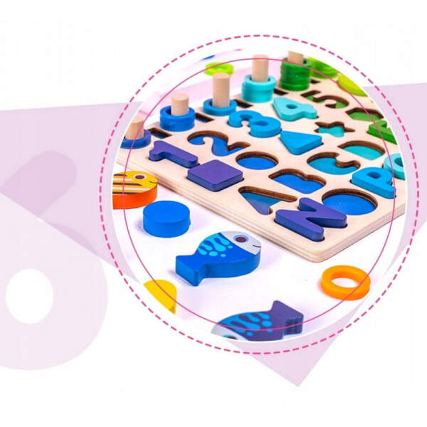 Afbeelding van Visjes Vangen Spel met Letter Puzzel en Telraam - Houten Educatief speelgoed - Vissen vangen Hout - Leren