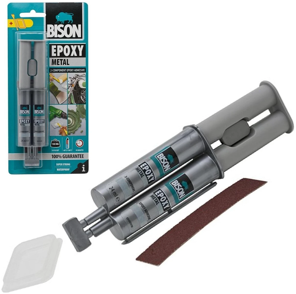 Afbeelding van Bison - Epoxy lijm voor Metaal, Steen, Beton, Polyester Reparatieset - Vloeibaar staal - 2 componenten -