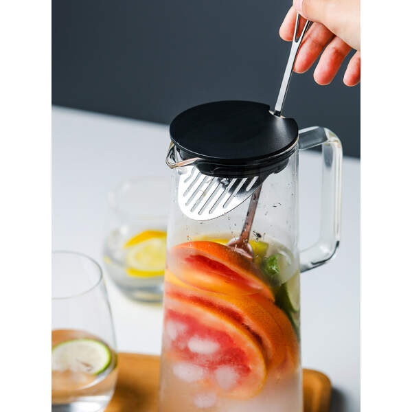 Afbeelding van Waterkaraf 1.4L - Waterkan met Deksel En Filter - Glas - Zwart - Glazen Karaf 1,4 Liter - Multifunctionele
