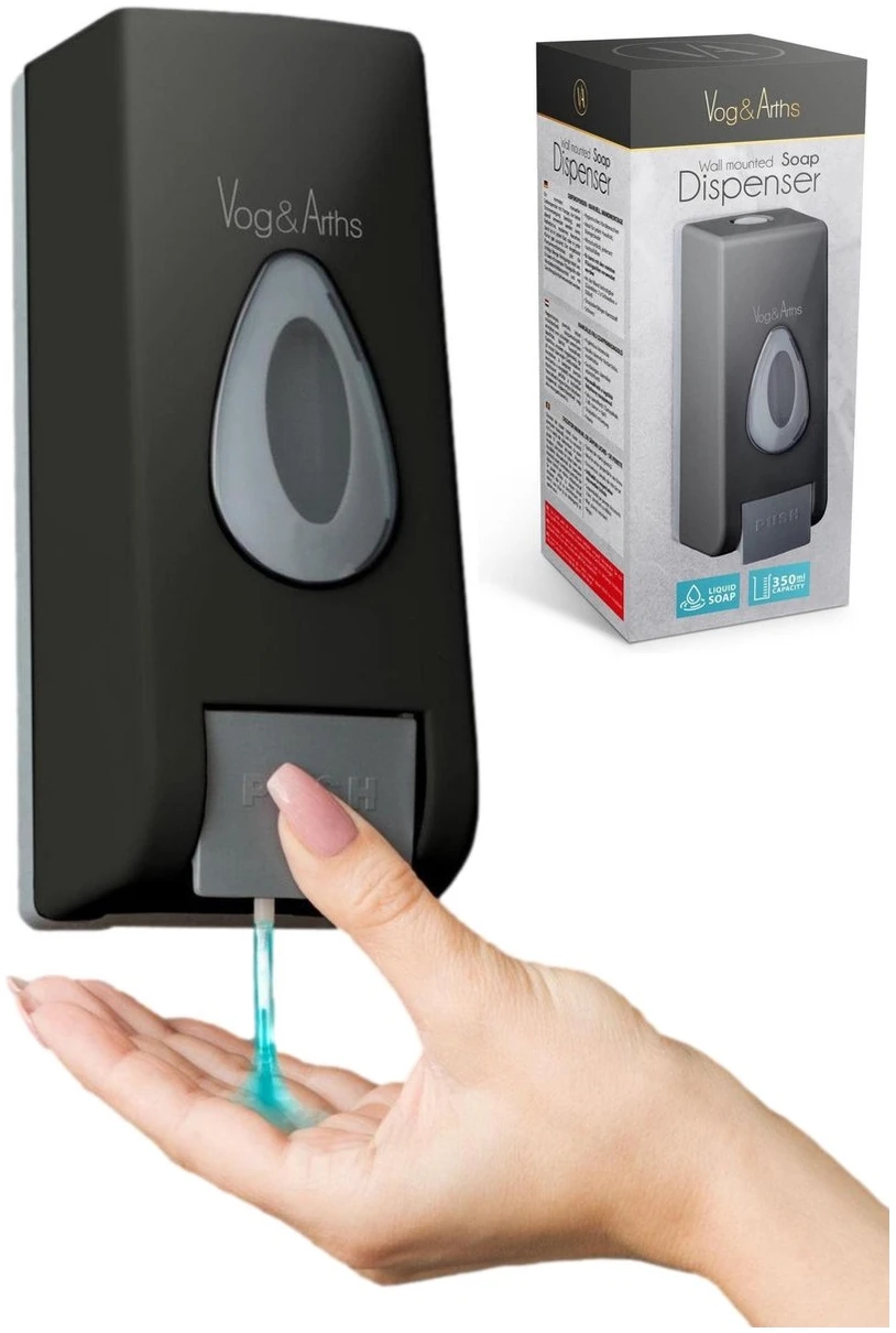 Afbeelding van Vog&Arths - Zeepdispenser Wandmontage - Hangend Zeeppompje Muur - Mat Zwart - Mechanische Zeep pomp -