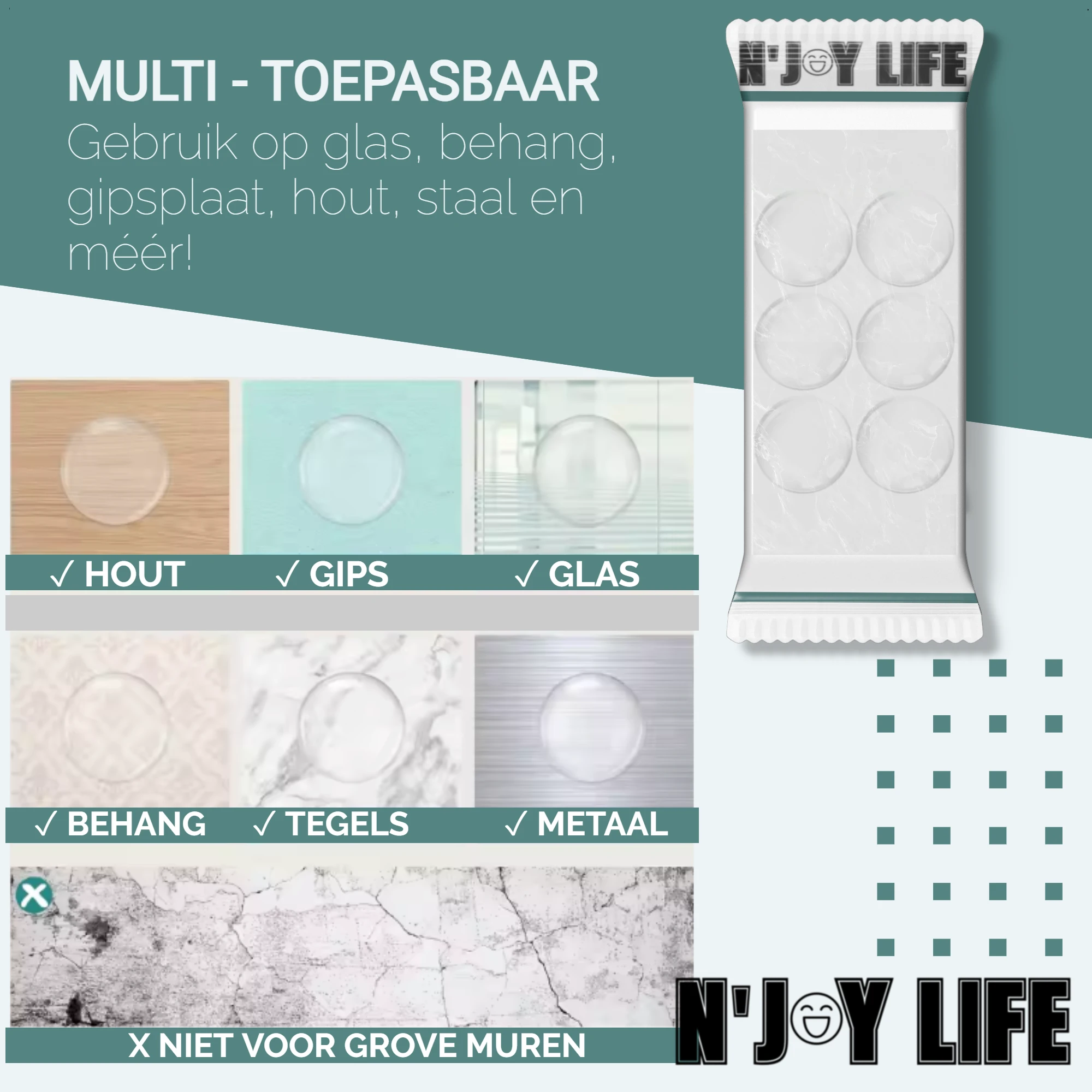 Afbeelding van 6x N'JOY LIFE Zelfklevende Deurstopper 40mm – Grote Transparante Stootdopjes voor Deurbescherming