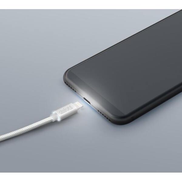 Afbeelding van iPhone Lightning Kabel 1 Meter - Oplaadkabel USB Wit / Zilver - met LED verlichting - Nylon Kabel - ae85 704f