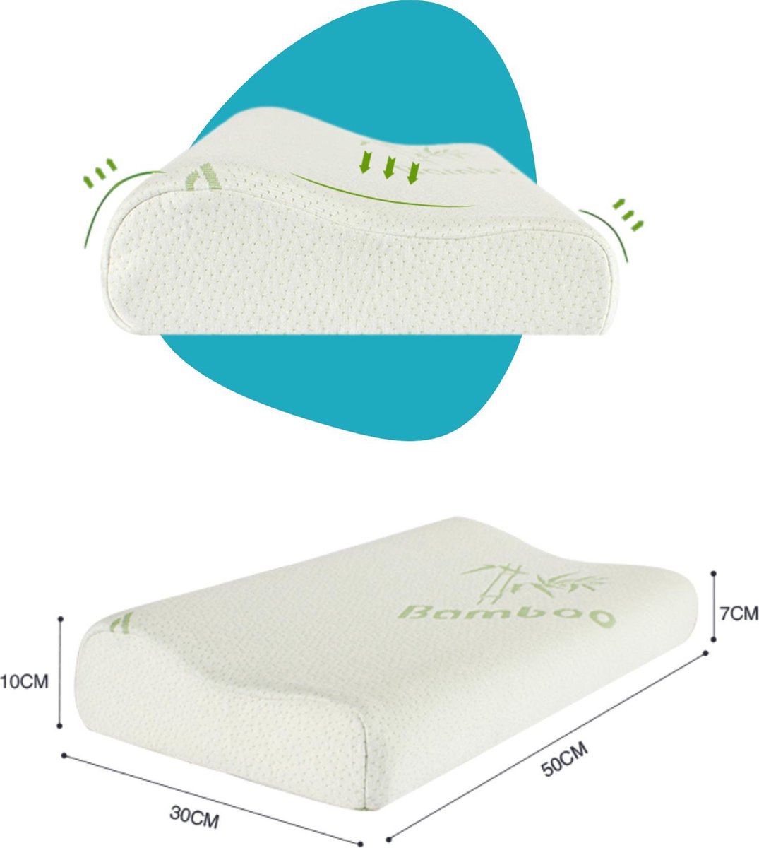 Afbeelding van Bewello® - Ergonomisch Hoofdkussen tegen Nekklachten - Kussen 50x30CM - met Hoes - Ergonomisch Traagschuim