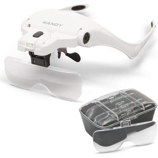 Afbeelding van Handy - Vergrootglas Bril - Loepbril met LED verlichting - met 5 lenzen - met Elastische band én Brilframe -