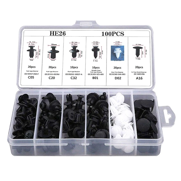 Afbeelding van Plastic Clips Popnagel - 100 stuks - Motor Kuip Clips - Auto Interieur Montage Clipjes - Trim Paneel -