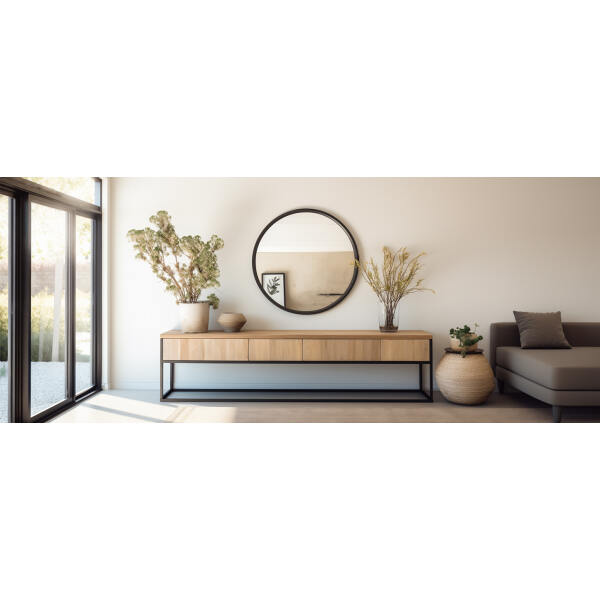 Afbeelding van HSXL - Spiegels - Luxe Ronde Spiegel Zwart - 60 cm Groot - Grote Wandspiegel 60cm Rond met Zwarte Rand -
