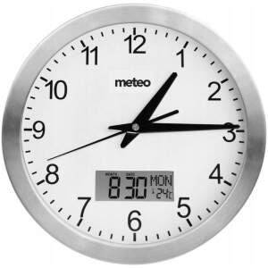 Afbeelding van Moderne Wandklok - Weerklok met Stil uurwerk - Kantoorklok met Temperatuurmeter - Zilver / Wit - Digitaal