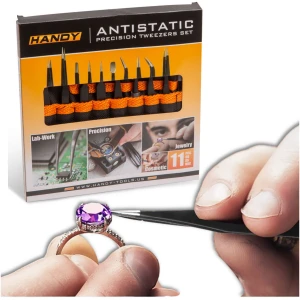 Afbeelding van Handy - Tweezer Set - 11 delige Pincet Set Zwart - Zwarte Antistatische Pincets / Tweezers Set - Punt Beauty