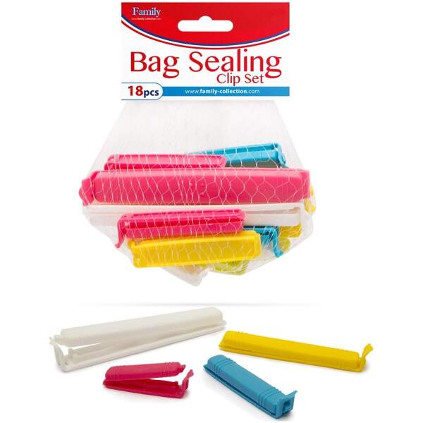 Afbeelding van Family Pound - Zaksluiters / Vershoudclips - Sluitclips voor zakken - 3 kleuren - Set van 18 stuks - 3