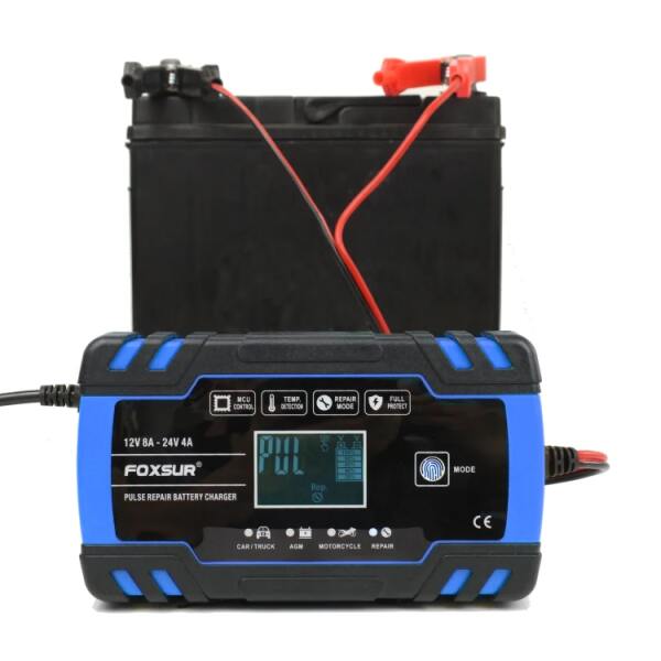 Afbeelding van FOXSUR - Acculader - Druppellader - voor 12v & 24v! - Geschikt voor Motor Auto Scooter Vrachtwagen Boot