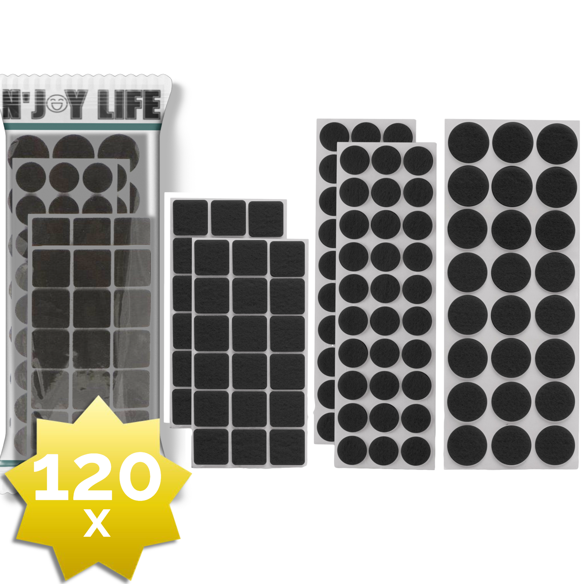 Afbeelding van 120x N'JOY LIFE Premium Viltjes Stoelpoten - Zwart - Zelfklevend Anti Kras Meubelvilt voor Meubels - 120
