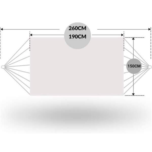 Afbeelding van HSXL Dubbele Hangmat Zwart met Spreidstok en Touwen - 1 of 2 Persoons - Lig Oppervlak 190x150cm - Lengte