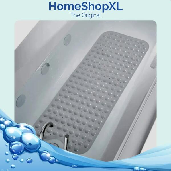 Afbeelding van HSXL - Antislipmat - 100x40CM - Incl. Netspons - Antislip Douchemat / Badmat Grijs met Zuignappen – Mat