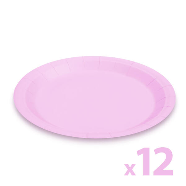 Afbeelding van Kartonnen Bordjes Roze 23cm 12 stuks - Wegwerp borden - Feest/Verjaardag/BBQ borden / Gebak Bordjes -