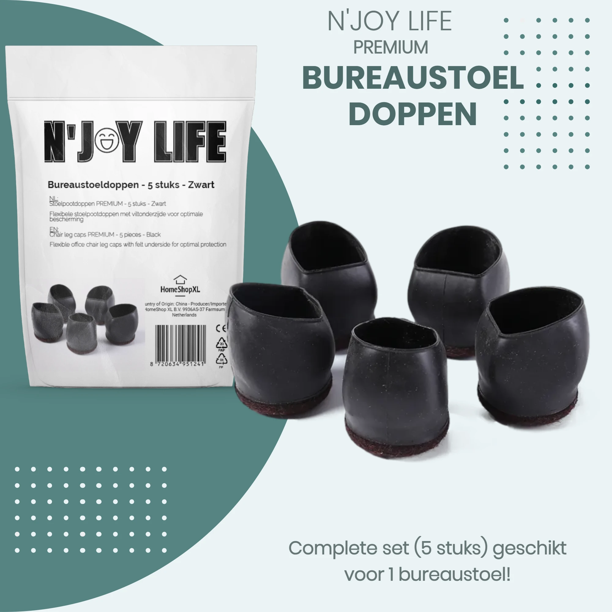 Afbeelding van N'JOY LIFE - 5x Premium Bureaustoel Stoelpoot Beschermers Flexibel - Stoelpootdoppen Bureaustoel Wielen