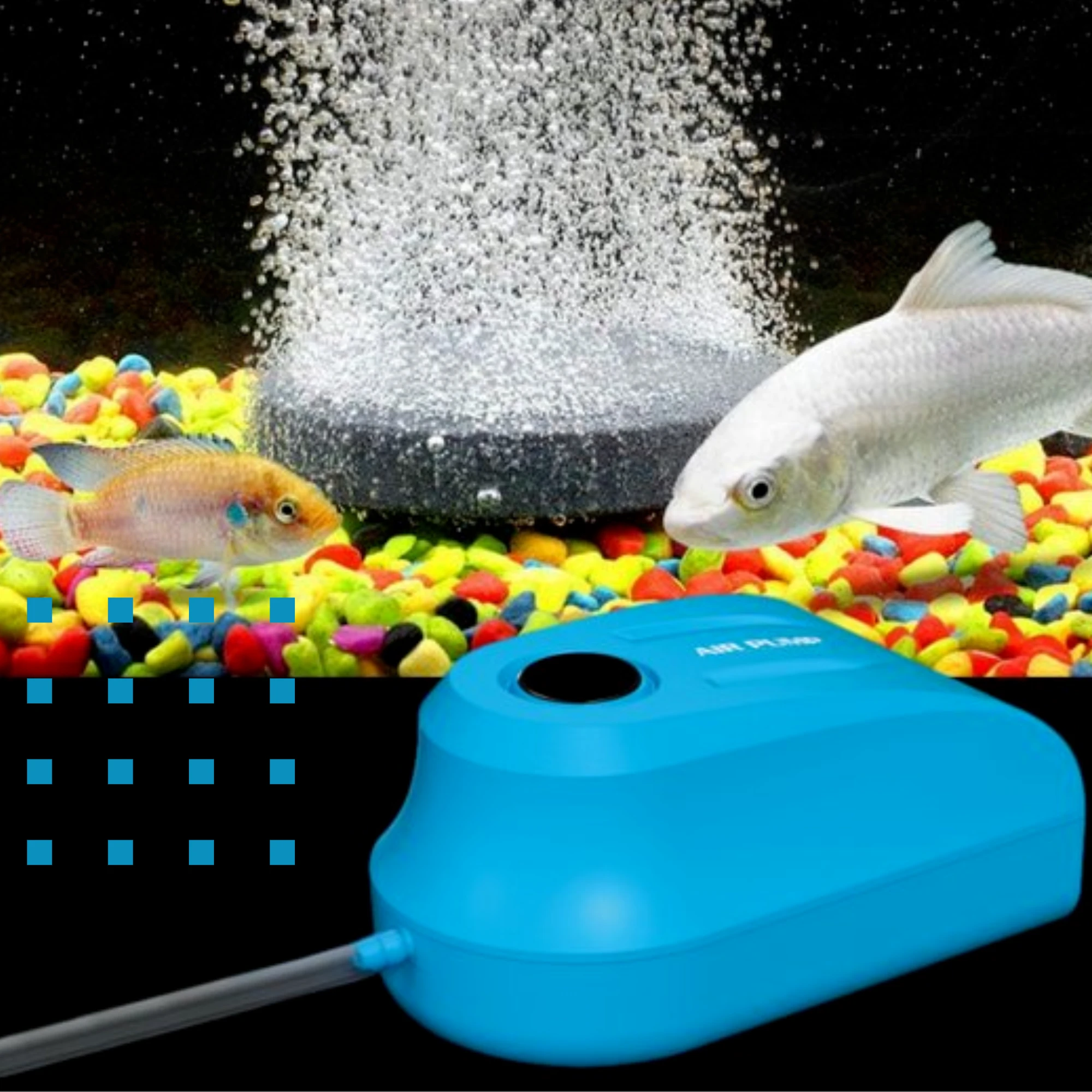 Afbeelding van Aquarium Luchtpomp met Luchtsteen Set - Zuurstof Pomp Netstroom - 6W - 360L/uur (traploos verstelbaar met