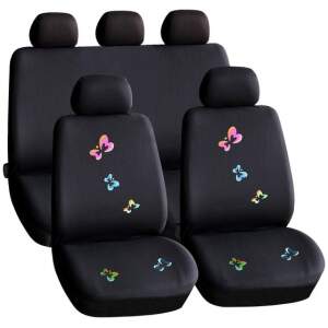 Afbeelding van Universele stoelhoezen auto - Zwart met Vlinders - Stoelhoes voor in de auto - Complete set - Stoelhoezenset