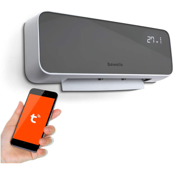 Afbeelding van Slimme Elektrische Verwarming Kachel Wand - Grijs - met WIFI en Smart APP - Hangend met Thermostaat -