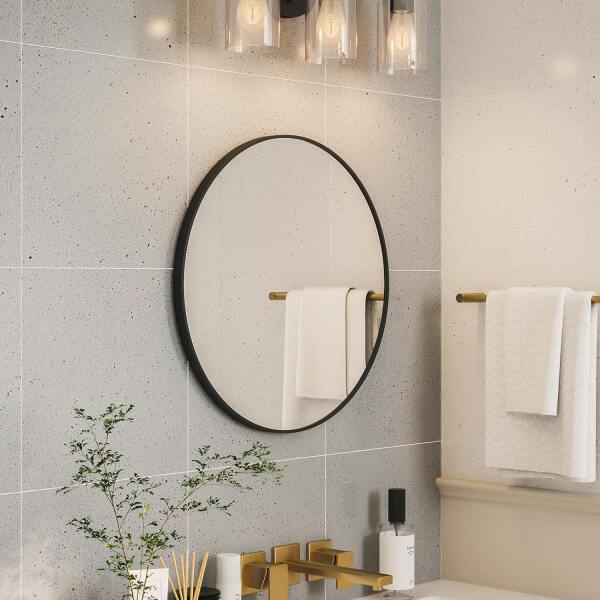 Afbeelding van HSXL - Spiegels - Luxe Ronde Spiegel Zwart - 60 cm Groot - Grote Wandspiegel 60cm Rond met Zwarte Rand -