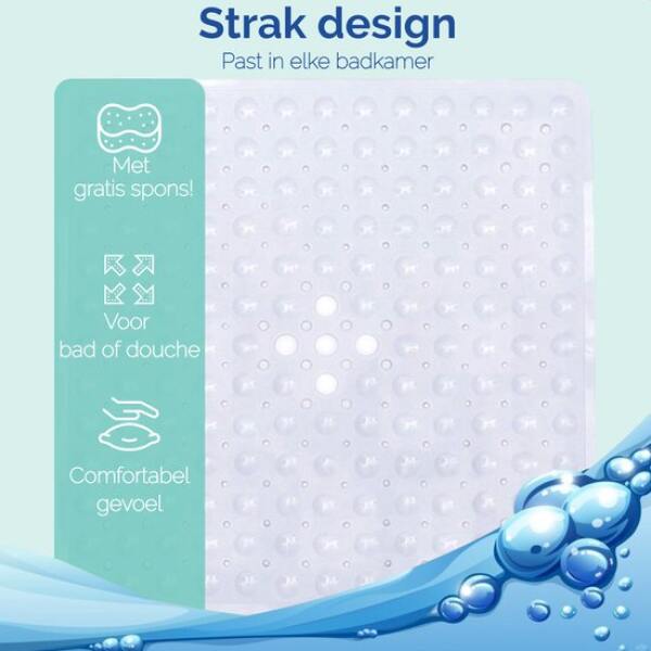 Afbeelding van HSXL - Antislipmat - 53x53CM - Incl. Netspons - Antislip Douchemat Wit met Zuignappen – Anti Slip Douche