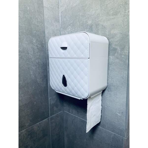 Afbeelding van Bewello® - WC Rolhouder - Toiletrolhouder - Zelfklevend WC Kastje - Wit met Grijs - 205 x 125 x 220 mm -