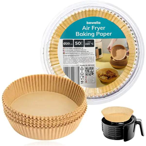Afbeelding van Bewello Airfryer Bakpapier Rond - 20 cm - Air Fryer Bakpapier XL - Airfryer Wegwerpbakjes - 50 stuks - d2ad