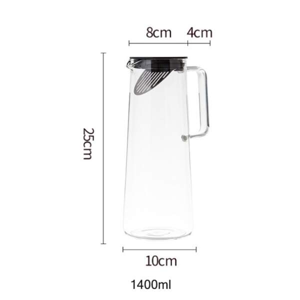 Afbeelding van Waterkaraf 1.4L - Waterkan met Deksel En Filter - Glas - Zwart - Glazen Karaf 1,4 Liter - Multifunctionele