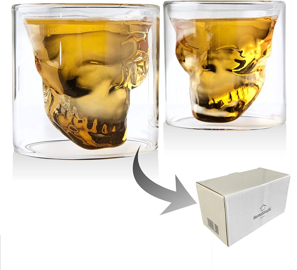 Afbeelding van Doodskop Whiskey Glazen XL - Skull Glazen - Design Schedel Drank Glas - Set van 2 Whiskeyglazen - 100ML per