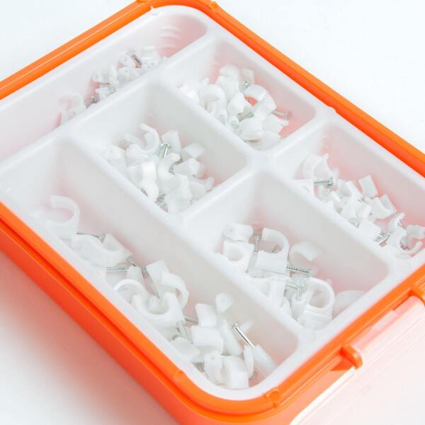 Afbeelding van Handy - Spijkerclips - Kabelclips Assortiment - Kabelklem met Spijker - 125 Stuks in Opbergdoos - da92 a6da