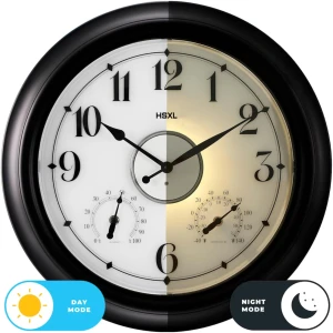 Afbeelding van HSXL - Verlichte Quartz Wandklok 45 cm - Binnen óf Buitenklok - Zwarte Industriële LED Klok - Stil Uurwerk
