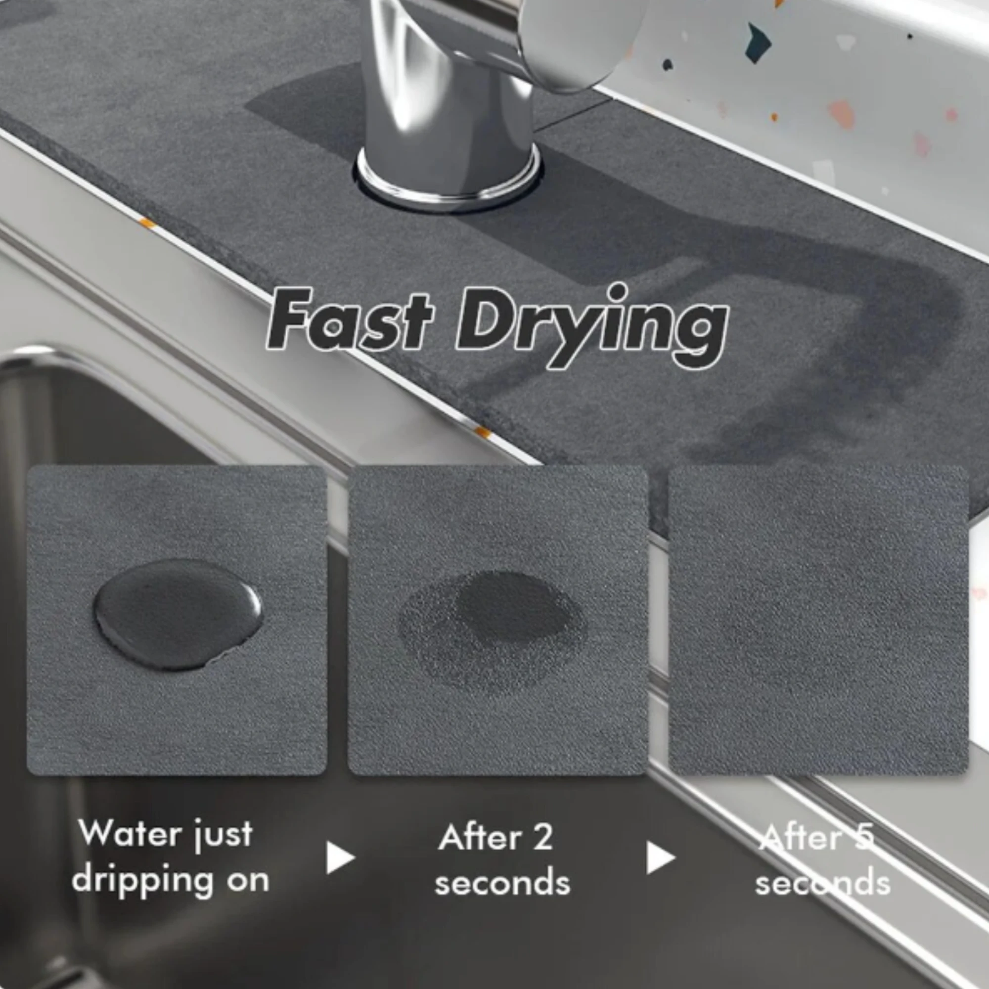 Afbeelding van HSXL - Diatomiet Mat voor Kraan - Gootsteen - Droogmat - Afdruip - Keuken - Kraanmat - Antislip - 38x10CM -
